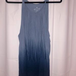 American Eagle long fringe tank Top Blue & Tiedye